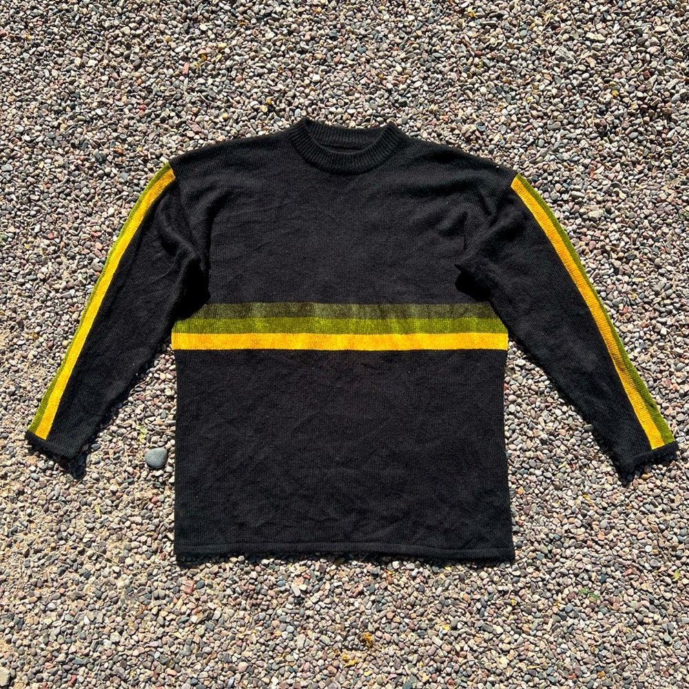 Men vintage y2k stripe crewneck black yellow green long sleeve pullover sweater